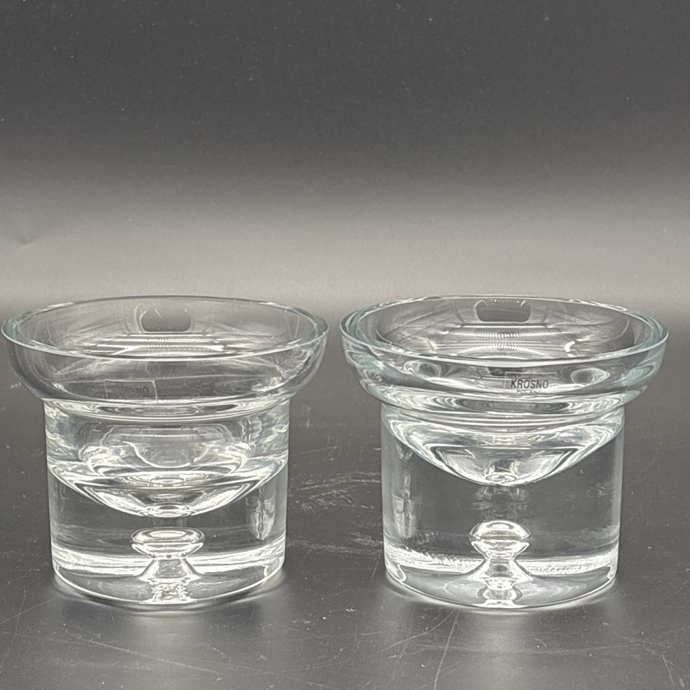 Pair of Vintage Krosno Poland Controlled Bubble Glass Votive Holders